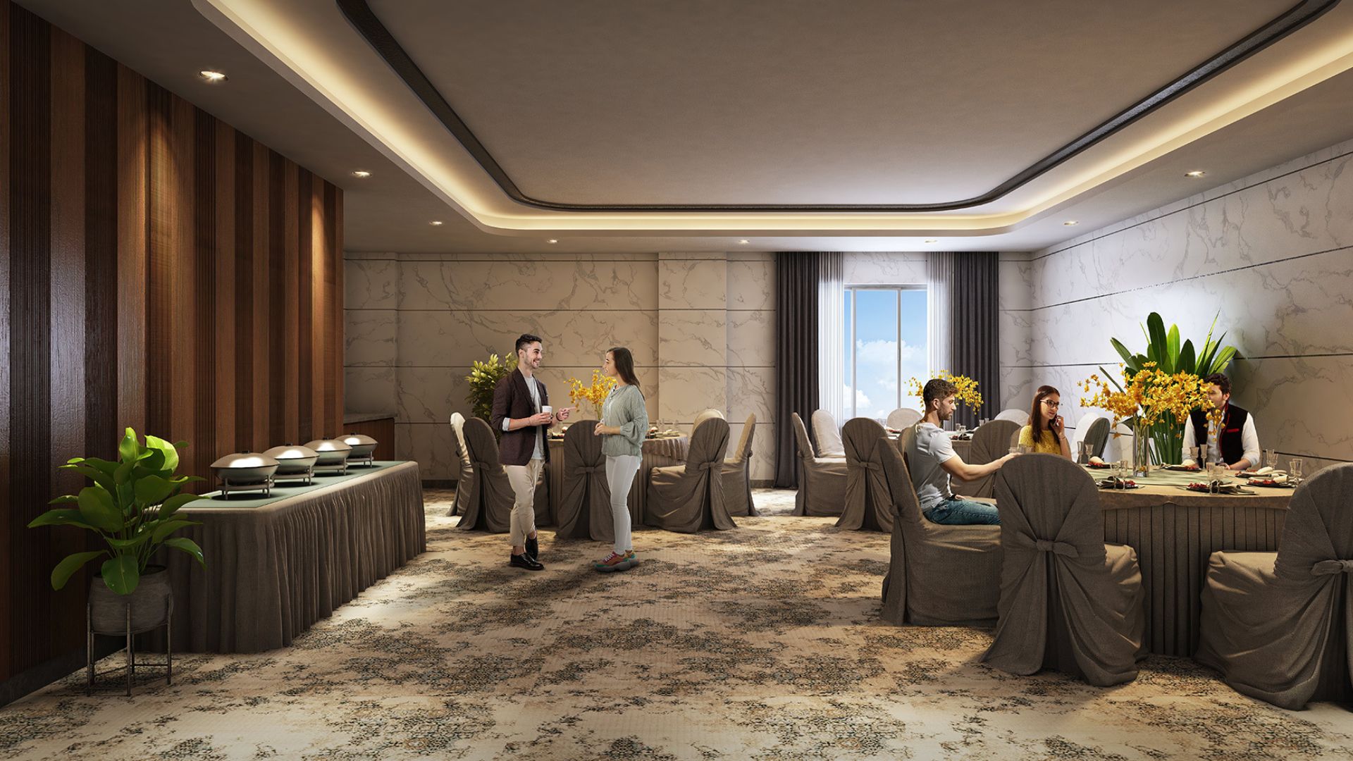 Community Hall of HP Square, The Best Residential Real Estate Project of Bhubaneswar with top 2 BHK , 3 BHK , 3.5 BHK and 4.5 BHK Apartments for Sale in Delta Square, Bhubaneswar