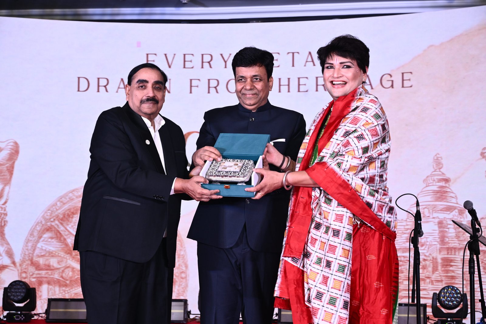 Mr.Chetan Tekariwal - Founder, MD of Best Builder in Bhubaneswar - Harshpriya Group & Mr.Binod Agarwal honoring Saswat joshi at launch event of Qala