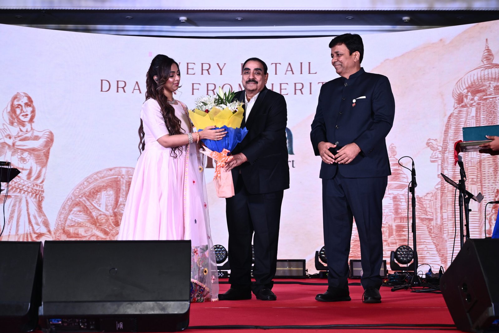 Mr.Chetan Tekariwal - Founder, MD of Best Builder in Bhubaneswar - Harshpriya Group & Mr.Binod Agarwal honoring Jyotirmayee Nayak is the winner of Indian Idol Season 16 at launch event of Qala